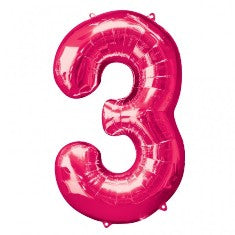 Pink Number 3 Balloon - 34" Foil