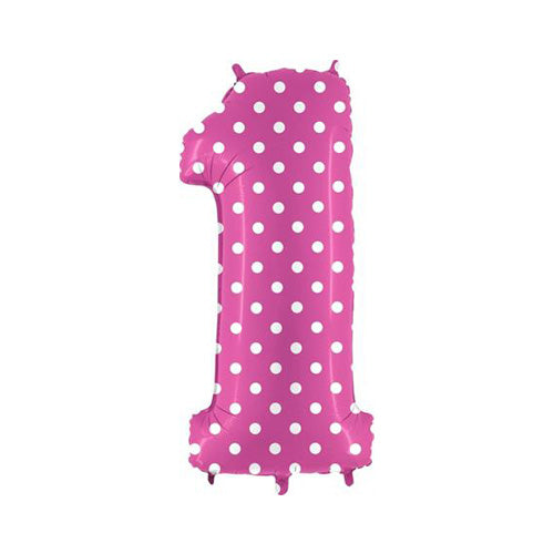 Pink Number 1 Polka Dot Balloon - 40" Foil