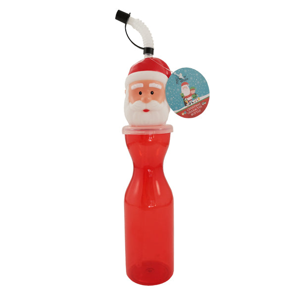 Santa head bottle clear red with straw - 450ml/16oz 10 pack