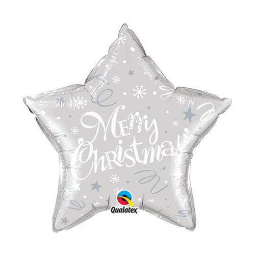 Festive Silver Merry Christmas Star Shape Balloon - 20" Foil