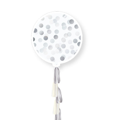Silver Circle Confetti & Tassel Balloon - 36" Latex (1ct)