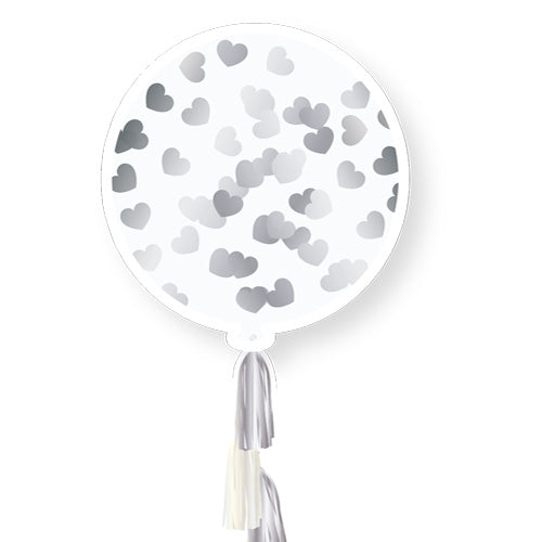 Silver Heart Confetti & Tassel Balloon - 36" Latex (1ct)