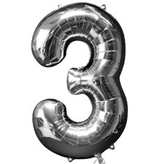 Silver Number 3 Balloon - 34" Foil