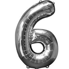Silver Number 6 Balloon - 34" Foil