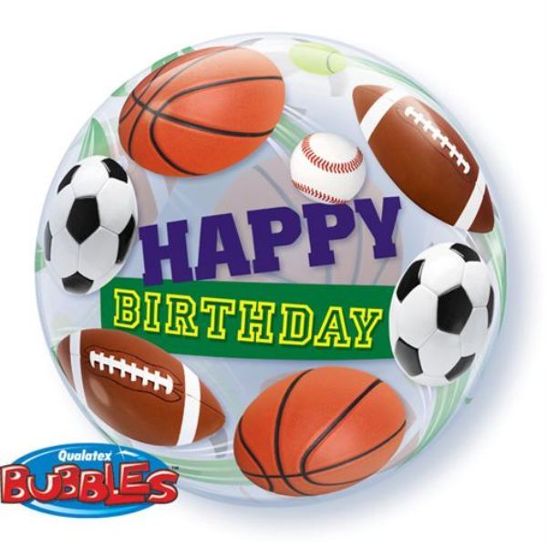 Sports Ball Happy Birthday single Bubble Balloon - 22" Bubble