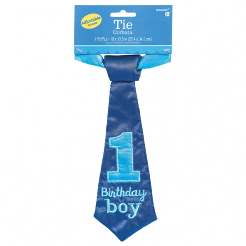 1st Birthday Blue Fabric Tie - (1ct)