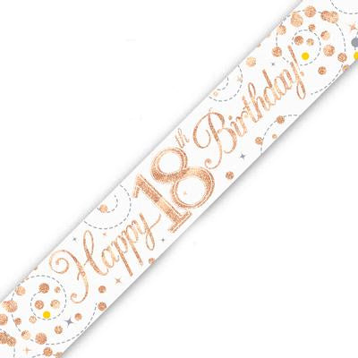 White & Rose Gold Sparkling Fizz 18th Birthday Banner - (6ct)