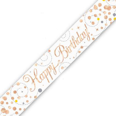 White & Rose Gold Sparkling Fizz Birthday Banner - (6ct)