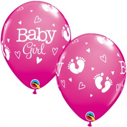 Rose Baby Girl Footprints & Hearts Balloon - 11" Latex (25ct)