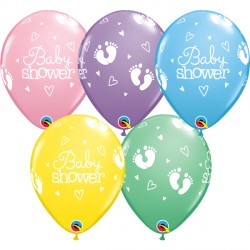 Pastel Assortment Baby Shower Footprints & Hearts Balloons - 11″ Latex (25ct)