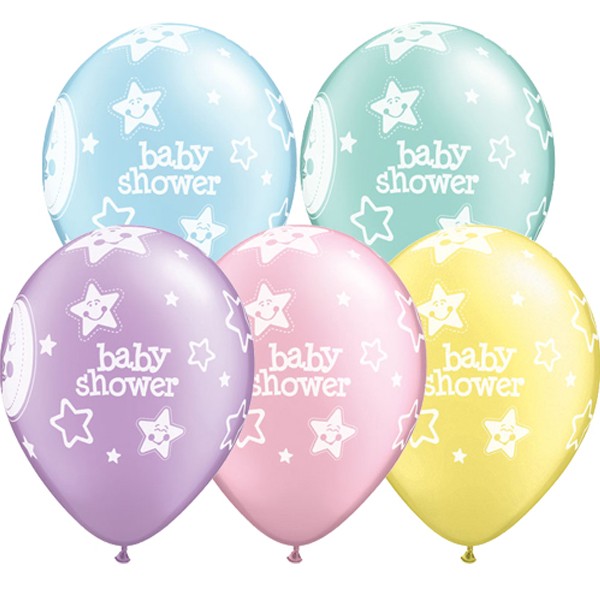 Pastel Assorted Baby Shower Moon & Stars Balloons - 11" Latex (25ct)