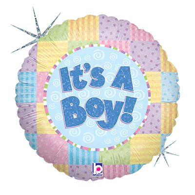 Patchwork Baby Boy Balloon - 18" Foil UNPackaged