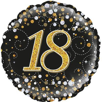 Black & Gold Holographic Sparkling Fizz 18th Birthday Balloon - 18" Foil