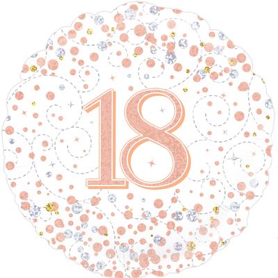 White & Rose Gold Holographic 18th Sparkling Fizz Birthday Balloon - 18" Foil