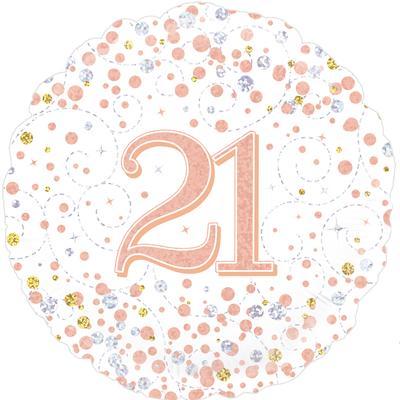 White & Rose Gold Holographic 21st Sparkling Fizz Birthday Balloon - 18" Foil