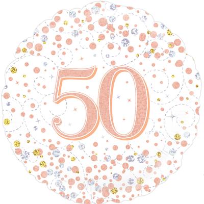 White & Rose Gold Holographic 50th Sparkling Fizz Birthday Balloon - 18" Foil