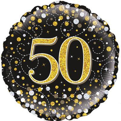 Black & Gold Holographic Sparkling Fizz 50th Birthday Balloon - 18" Foil