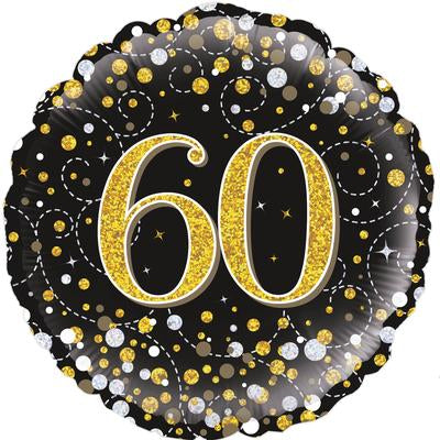 Black & Gold Holographic Sparkling Fizz 60th Birthday Balloon - 18" Foil