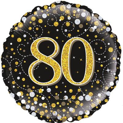Black & Gold Holographic Sparkling Fizz 80th Birthday Balloon - 18" Foil