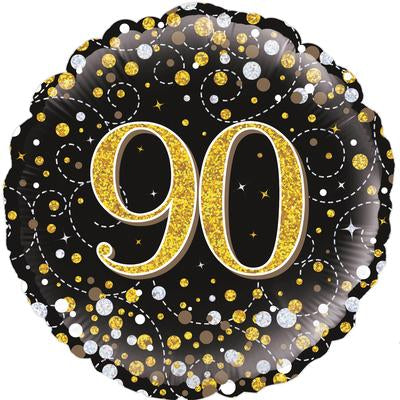 Black & Gold Holographic Sparkling Fizz 90th Birthday Balloon - 18" Foil