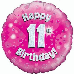 Pink Holographic Happy 11th Birthday Balloon - 18" Foil