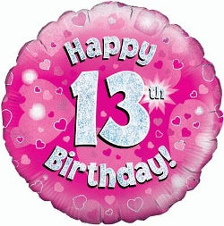 Pink Holographic Happy 13th Birthday Balloon - 18" Foil