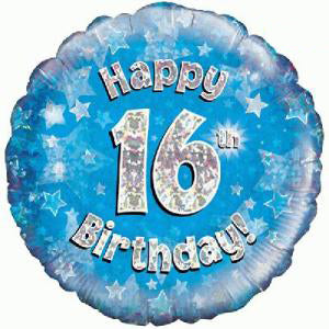 Blue Holographic Happy 16th Birthday Balloons - 18" Foil