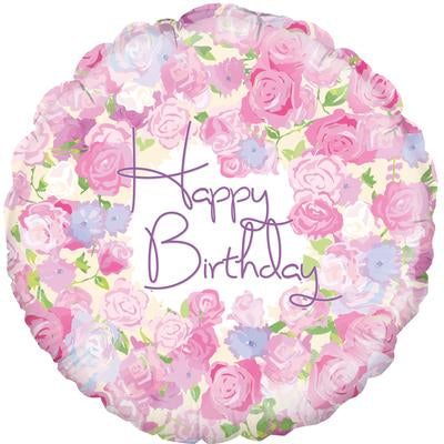 Vintage Floral Birthday Balloon - 18" Foil