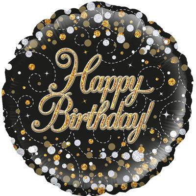 Black & Gold Holographic Sparkling Fizz Birthday