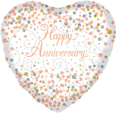White & Rose Gold Holographic Sparkling Fizz Happy Anniversary Balloon - 18" Foil