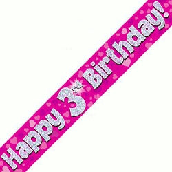 Pink 3rd Birthday Banner - (6ct)