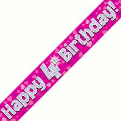 Pink 4th Birthday Banner - (6ct)