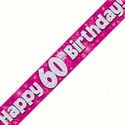 Pink 60th Birthday Banner - (6ct)