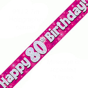 Pink 80th Birthday Banner - (6ct)