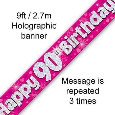Pink 90th Birthday Banner - (6ct)