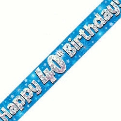 Blue 40th Birthday Banner - (6ct)