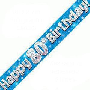 Blue 80th Birthday Banner - (6ct)
