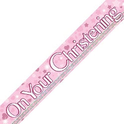 On Your Christening Girls Banner - (6ct)