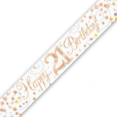 White & Rose Gold Sparkling Fizz 21st Birthday Banner - (6ct)