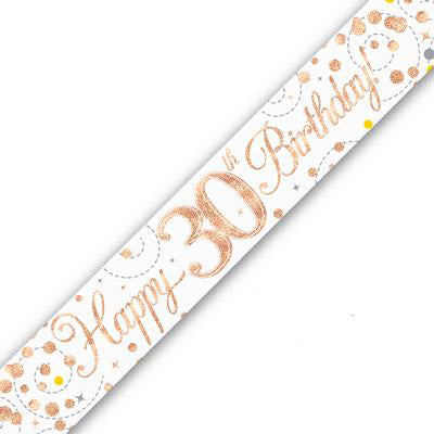 White & Rose Gold Sparkling Fizz 30th Birthday Banner - (6ct)
