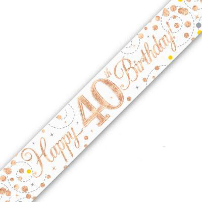 White & Rose Gold Sparkling Fizz 40th Birthday Banner - (6ct)