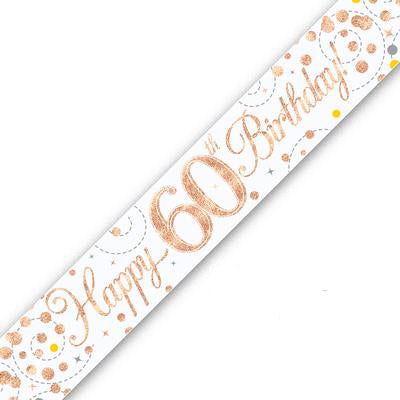 White & Rose Gold Sparkling Fizz 60th Birthday Banner - (6ct)