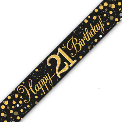 Black & Gold Sparkling Fizz 21st Birthday Banner - (6ct)