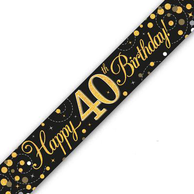 Black & Gold Sparkling Fizz 40th Birthday Banner - (6ct)