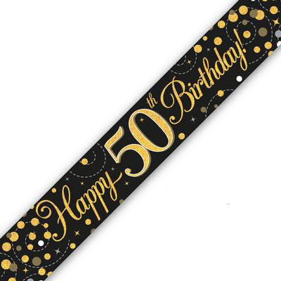Black & Gold Sparkling Fizz 50th Birthday Banner - (6ct)