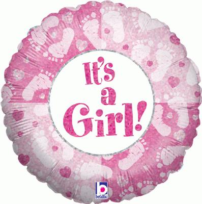 Holographic It's a Girl Footprints Balloon - 18" Foil