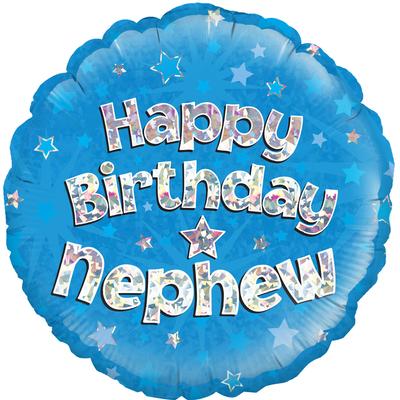 Birthday Nephew Blue Holographic Balloon - 18" Foil
