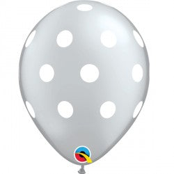 Silver W/ White Big Polka Dots Balloons - 11" Latex (25ct)