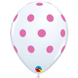 White W/Pink Ink Big Polka Dots Balloons - 11" Latex (25ct)