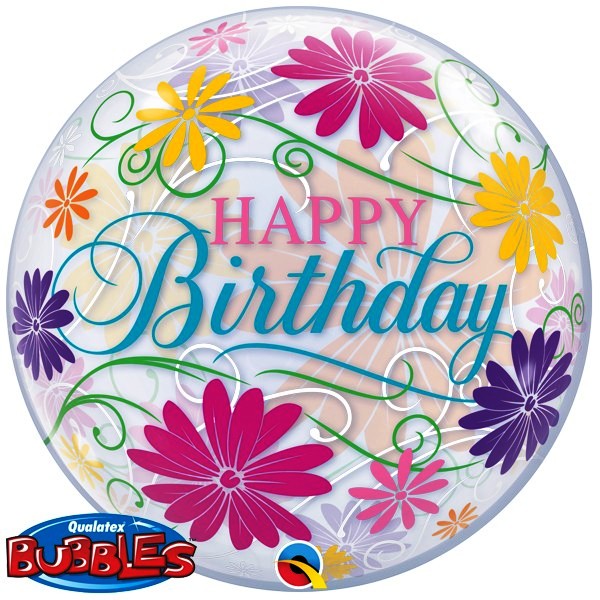 Birthday Flowers & Filigree Single Bubble Balloon - 22" Bubble